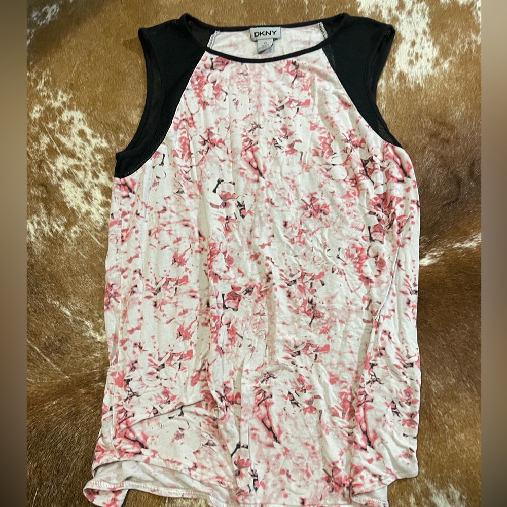 DKNY Floral Tank mesh sleeves